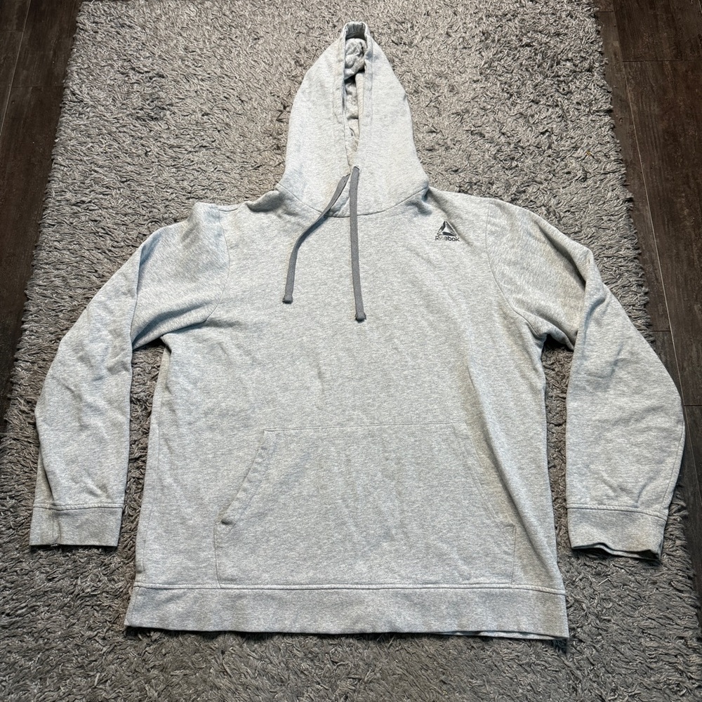 Reebok Hoodie Mens Large Gray Pullover Long Sleeve Sweatshirt Logo